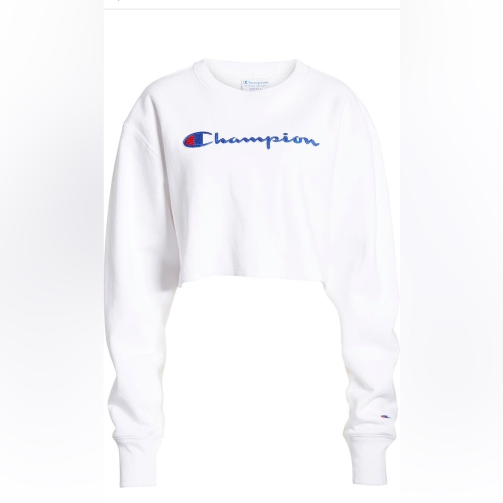 White Champion Crop Sweatshirt